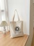 Small Letter & Geometric Graphic Shopper Bag Preppy Canvas