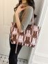 Large Shoulder Tote Bag Two Tone Cartoon Rabbit Pattern