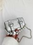 Mini Flap Square Bag Metallic Geometric Embossed Heart & Pearl Decor