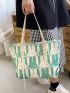 Large Shoulder Tote Bag Two Tone Cartoon Rabbit Pattern