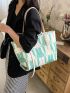 Large Shoulder Tote Bag Two Tone Cartoon Rabbit Pattern