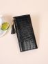 Crocodile Embossed Long Wallet Heart & Tassel Decor Trifold