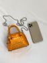 Mini Dome Bag Metallic Crocodile Embossed Double Handle Chain Strap