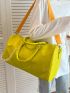 Yellow Travel Bag Crocodile Embossed Double Handle Chain Decor