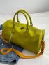 Yellow Travel Bag Crocodile Embossed Double Handle Chain Decor