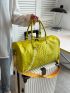 Yellow Travel Bag Crocodile Embossed Double Handle Chain Decor