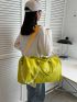 Yellow Travel Bag Crocodile Embossed Double Handle Chain Decor