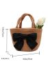 Bow Decor Crochet Bag Double Handle For Vacation