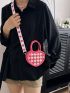 Mini Novelty Bag Argyle Pattern Double Handle Preppy Style, Clear Bag