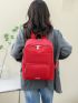 Red Functional Backpack Minimalist Solid Color For School