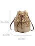 Small Straw Bucket Bag Drawstring Design For Vacation