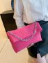 Neon Pink Crossbody Bag With Chain Decor Funky Style