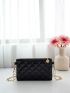 Quilted Square Bag Mini Zipper Black Elegant