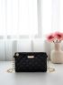 Quilted Square Bag Mini Zipper Black Elegant