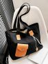 Pocket Decor Shoulder Tote Bag Medium Black