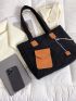 Pocket Decor Shoulder Tote Bag Medium Black