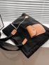 Pocket Decor Shoulder Tote Bag Medium Black