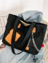 Pocket Decor Shoulder Tote Bag Medium Black