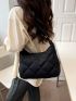 Quilted Hobo Bag Black Zipper Medium