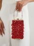 Mini Red Box Bag Sequins Decor Top Handle Glamorous For Party