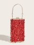 Mini Red Box Bag Sequins Decor Top Handle Glamorous For Party