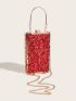 Mini Red Box Bag Sequins Decor Top Handle Glamorous For Party