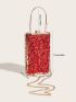 Mini Red Box Bag Sequins Decor Top Handle Glamorous For Party