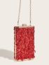 Mini Red Box Bag Sequins Decor Top Handle Glamorous For Party