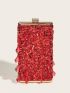 Mini Red Box Bag Sequins Decor Top Handle Glamorous For Party