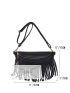 Medium Waist Bag Solid Color Fringe Decor