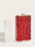 Mini Red Box Bag Sequins Decor Top Handle Glamorous For Party