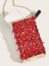 Mini Red Box Bag Sequins Decor Top Handle Glamorous For Party