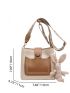 Mini Colorblock Bucket Bag Embroidery Detail Adjustable Strap For Daily