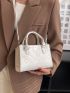 Mini Chevron Pattern Square Bag Beige Fashionable Double Handle For Daily