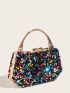 Mini Colorful Box Bag Sequins Decor Top Handle Glamorous For Party