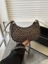 Geometric Pattern Hobo Bag Studded Decor Small