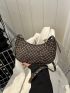 Geometric Pattern Hobo Bag Studded Decor Small