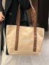 Letter Patch Shoulder Tote Bag Colorblock Double Handle For Daily