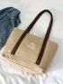 Letter Patch Shoulder Tote Bag Colorblock Double Handle For Daily