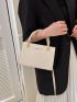 Mini Square Bag Beige Fashionable Metal Decor Double Handle For Work