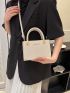 Mini Square Bag Beige Fashionable Metal Decor Double Handle For Work