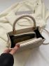 Mini Square Bag Beige Fashionable Metal Decor Double Handle For Work