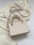 Mini Square Bag Beige Fashionable Metal Decor Double Handle For Work