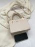 Mini Square Bag Beige Fashionable Metal Decor Double Handle For Work