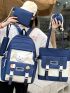 5pcs Backpack Set Colorblock Classic Backpack Shoulder Tote Bag Square Bag Pencil Case With Bag Charm For School