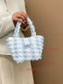 Letter Patch Square Bag Colorblock Ruched Detail Top Handle For Summer