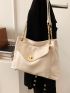 Litchi Embossed Shoulder Tote Bag Pocket Front Chain Strap For Work