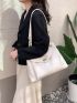 Litchi Embossed Shoulder Tote Bag Pocket Front Chain Strap For Work