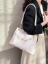 Litchi Embossed Shoulder Tote Bag Pocket Front Chain Strap For Work