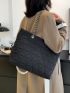 Small Quilted Shoulder Tote Bag Black Double Handle For Work